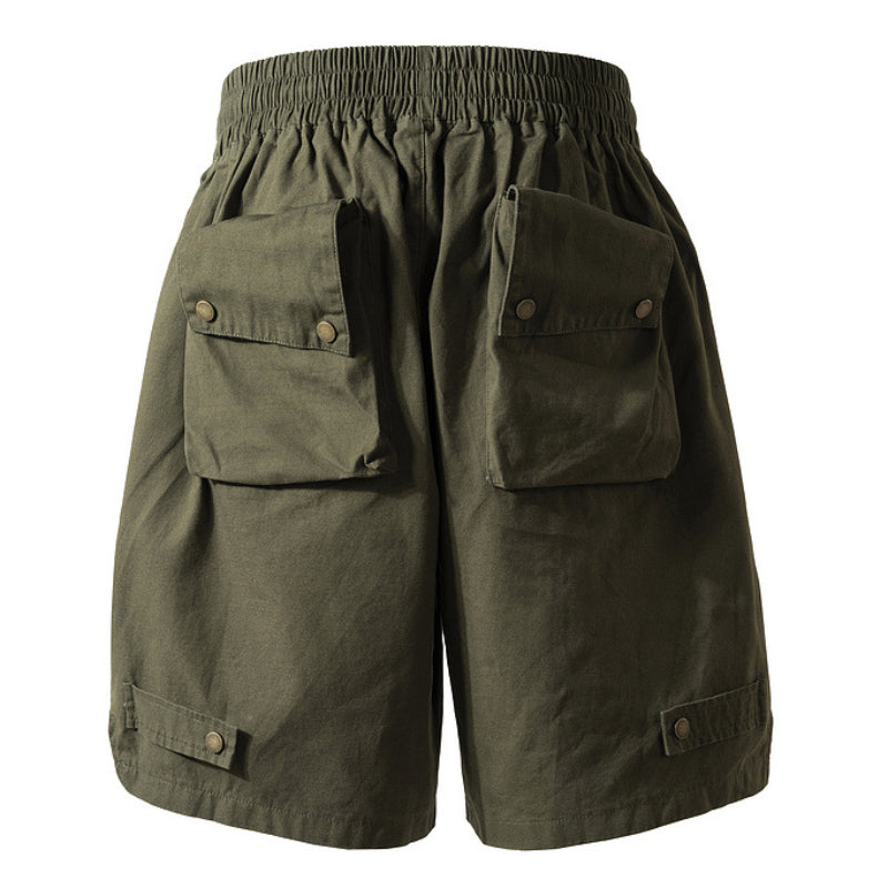 Short décontracté multi-poches tridimensionnel de style militaire pour homme, couleur unie