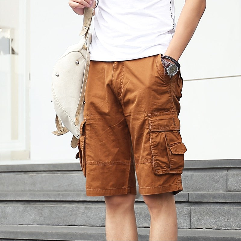 Short d'été multi-poches en pur coton délavé pour homme