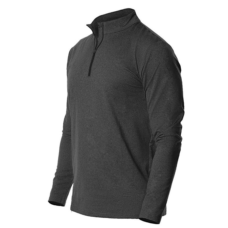 T-shirt de sport à manches longues pour homme, respirant, à séchage rapide, avec demi-fermeture éclair et couleur unie