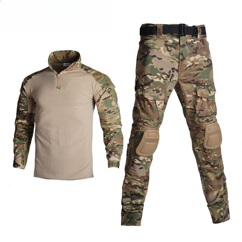 Outdoor camouflage suit with protective gear, cycling sports leisure military fan training uniform