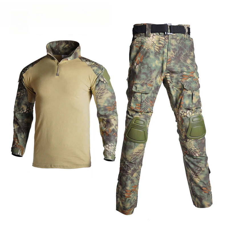 Outdoor camouflage suit with protective gear, cycling sports leisure military fan training uniform