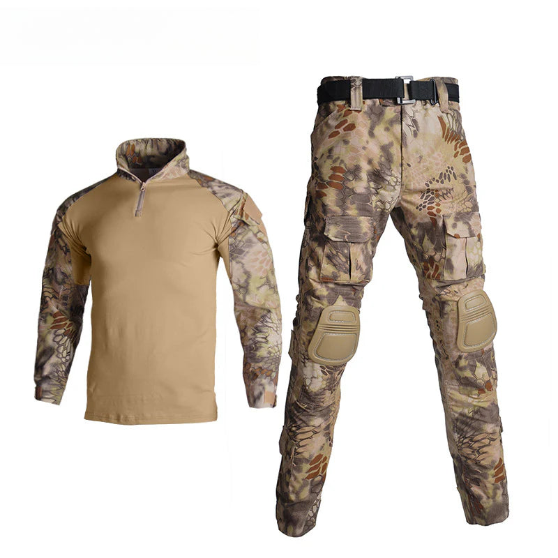 Outdoor camouflage suit with protective gear, cycling sports leisure military fan training uniform