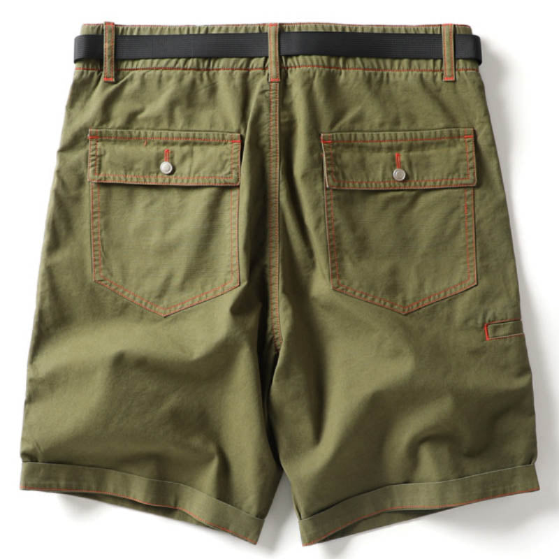 Einfarbige, lässige, grüne, gewaschene, leichte Herren-Shorts aus Baumwolle