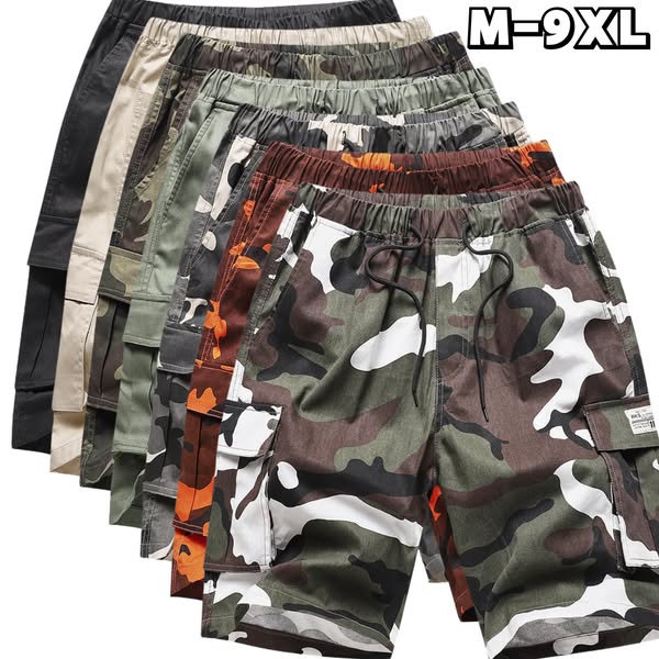 Large size cargo shorts, men's camouflage sports shorts