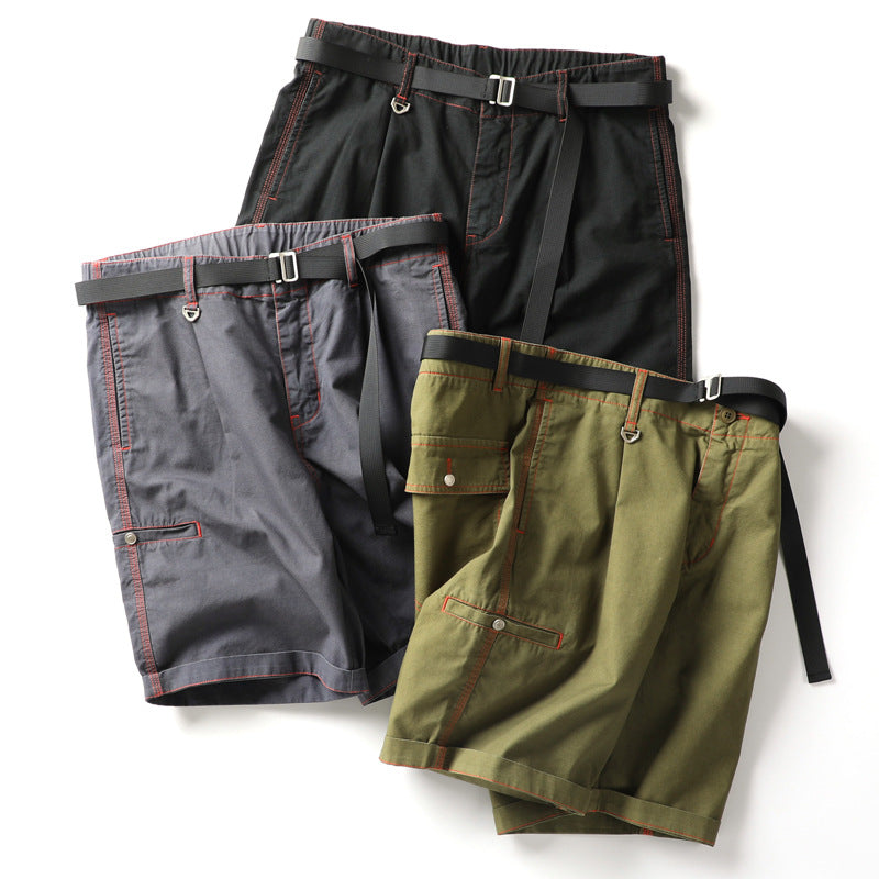 Einfarbige, lässige, grüne, gewaschene, leichte Herren-Shorts aus Baumwolle
