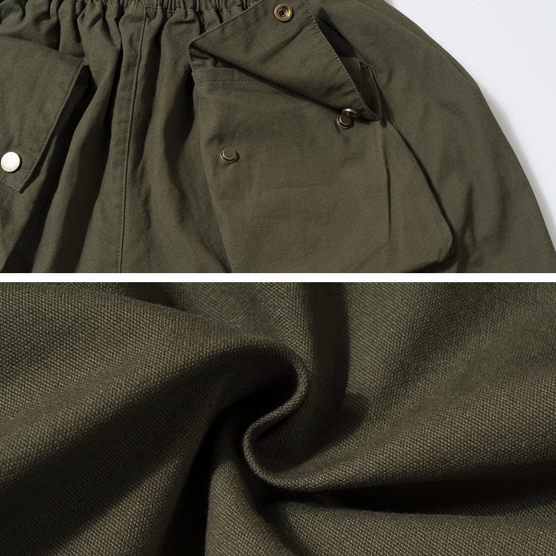 Short décontracté multi-poches tridimensionnel de style militaire pour homme, couleur unie