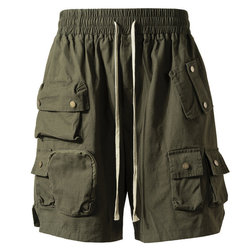 Short décontracté multi-poches tridimensionnel de style militaire pour homme, couleur unie