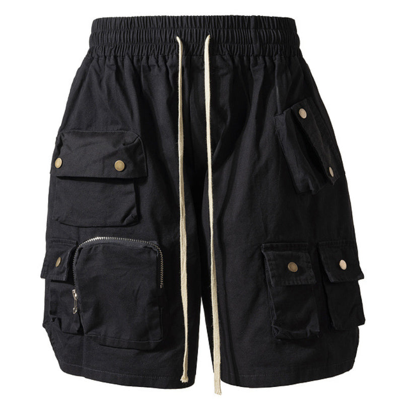 Short décontracté multi-poches tridimensionnel de style militaire pour homme, couleur unie