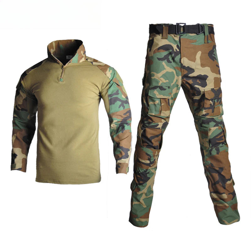 Outdoor camouflage suit with protective gear, cycling sports leisure military fan training uniform