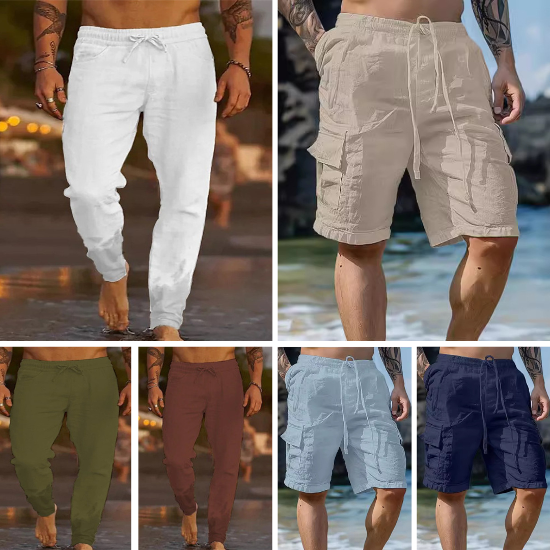 Solid color drawstring cotton and linen loose casual pants beach shorts