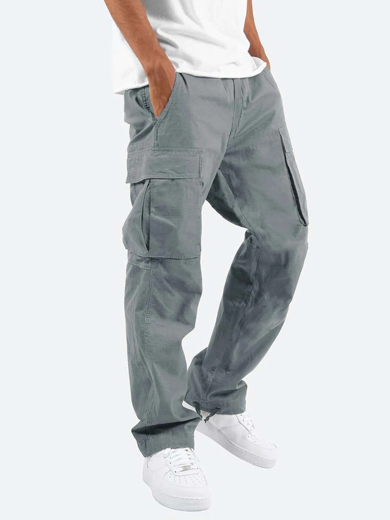 New Men's Overalls Drawstring Multi-Pocket Casual Pants