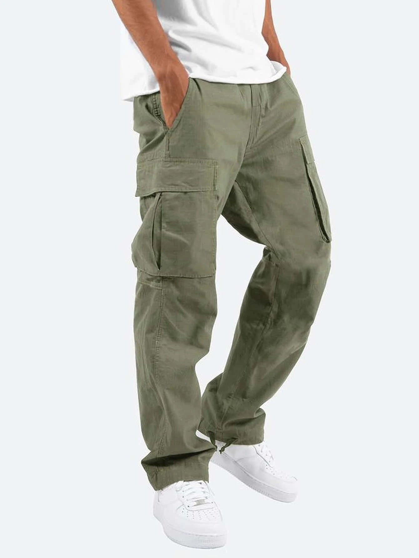 New Men's Overalls Drawstring Multi-Pocket Casual Pants