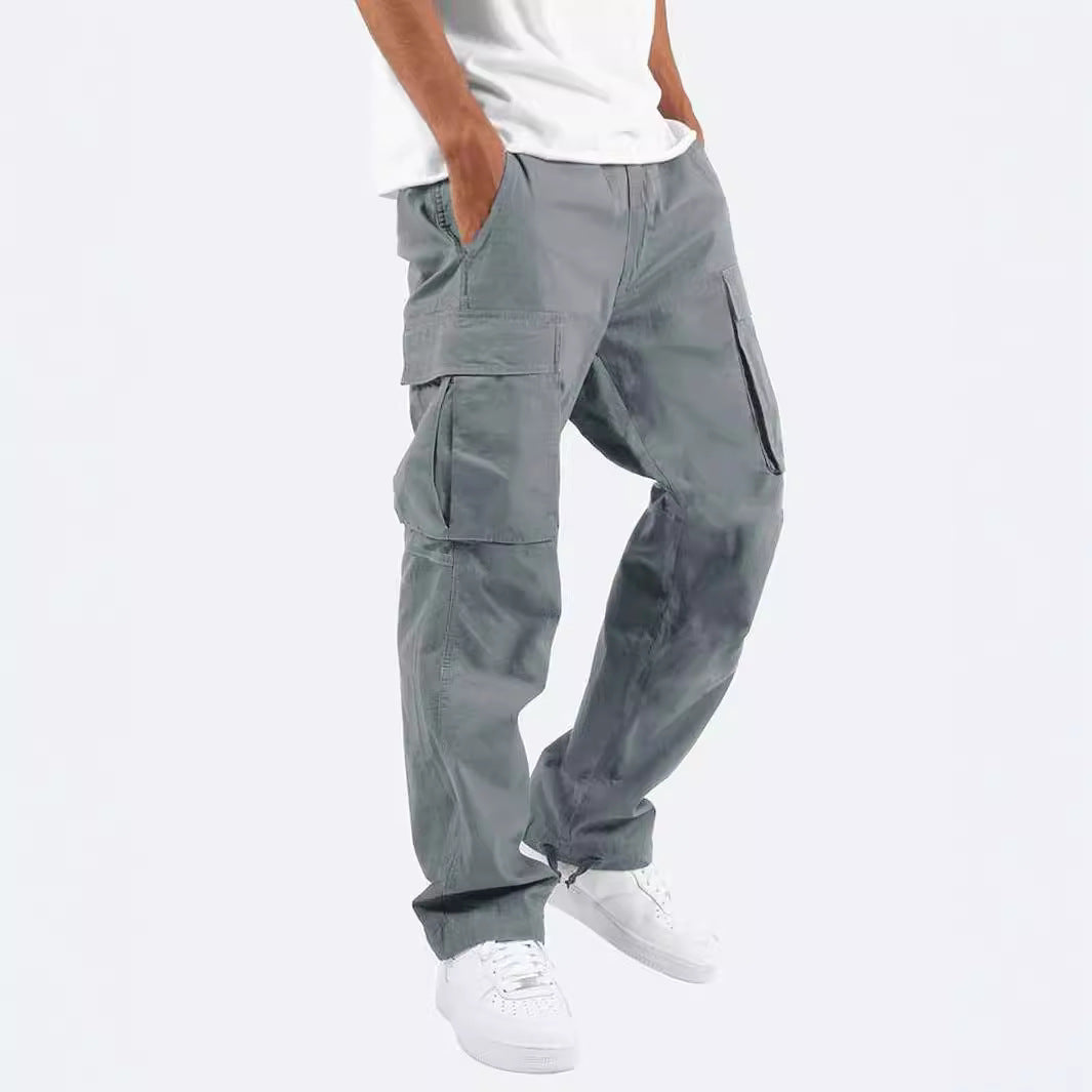 New Men's Overalls Drawstring Multi-Pocket Casual Pants