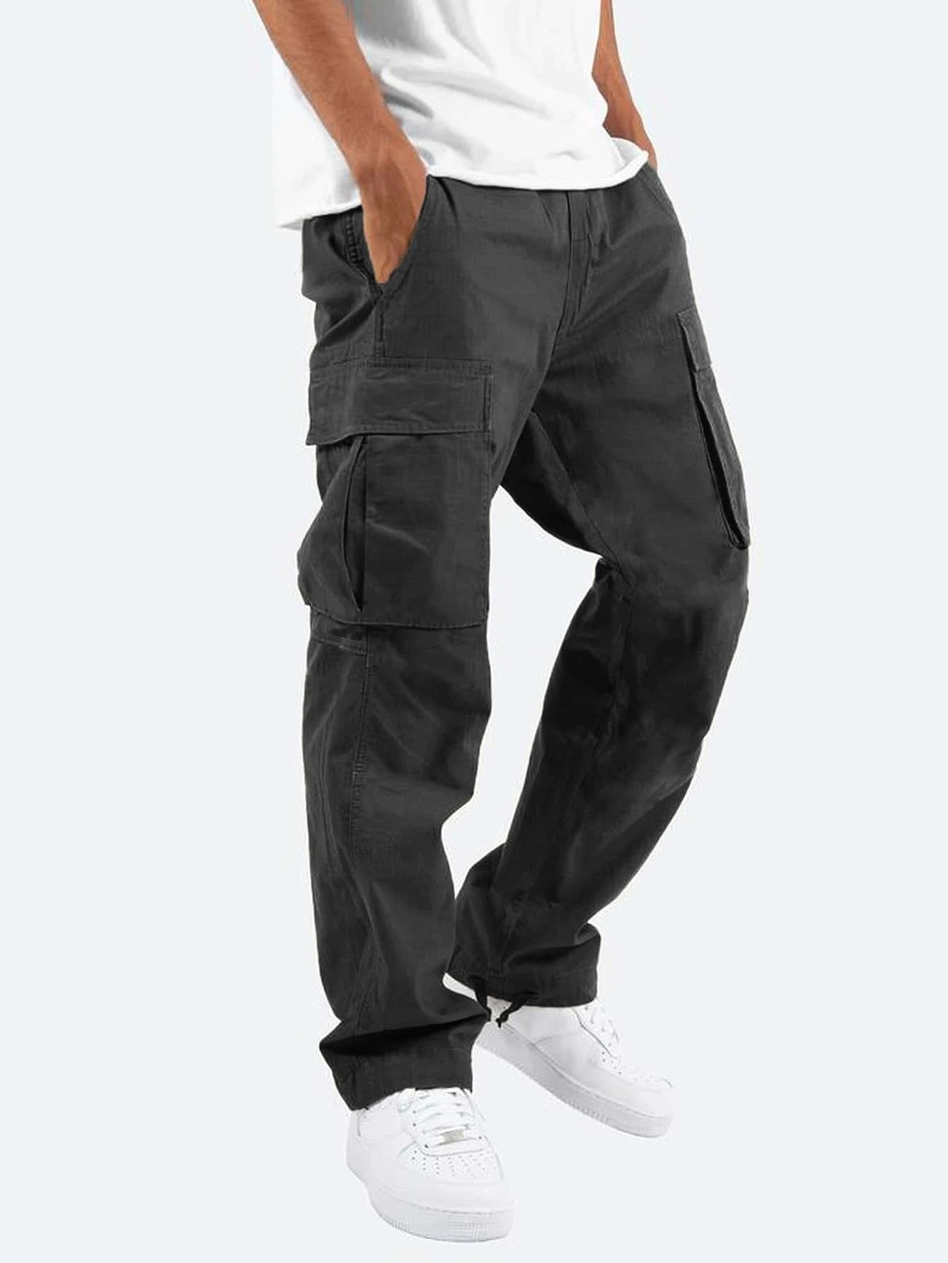 New Men's Overalls Drawstring Multi-Pocket Casual Pants