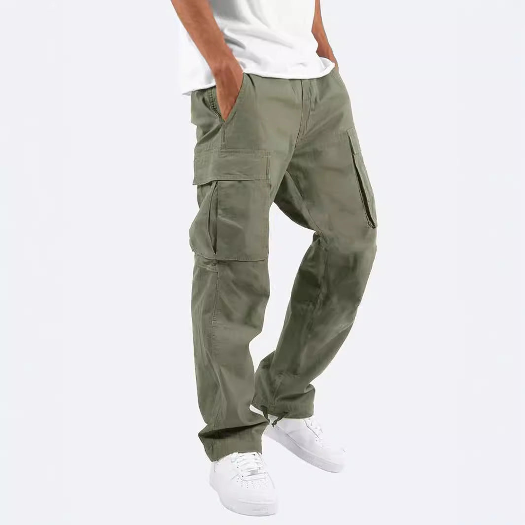 New Men's Overalls Drawstring Multi-Pocket Casual Pants