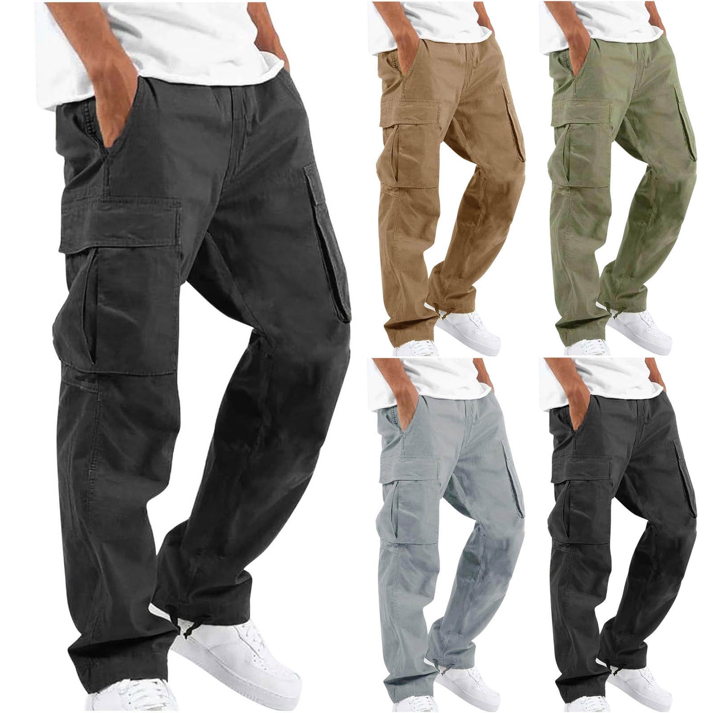 New Men's Overalls Drawstring Multi-Pocket Casual Pants