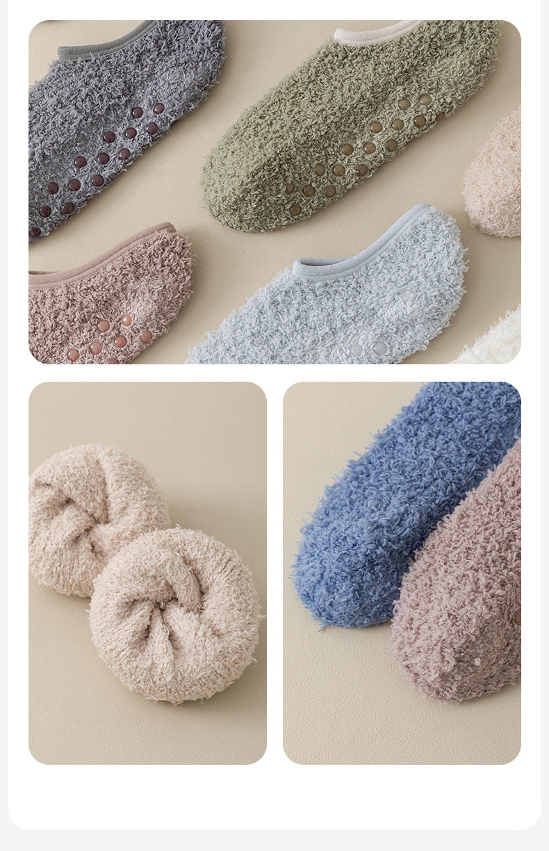 Coral fleece warm, non-slip floor socks, thickened and lined, perfect for home wear and sleeping