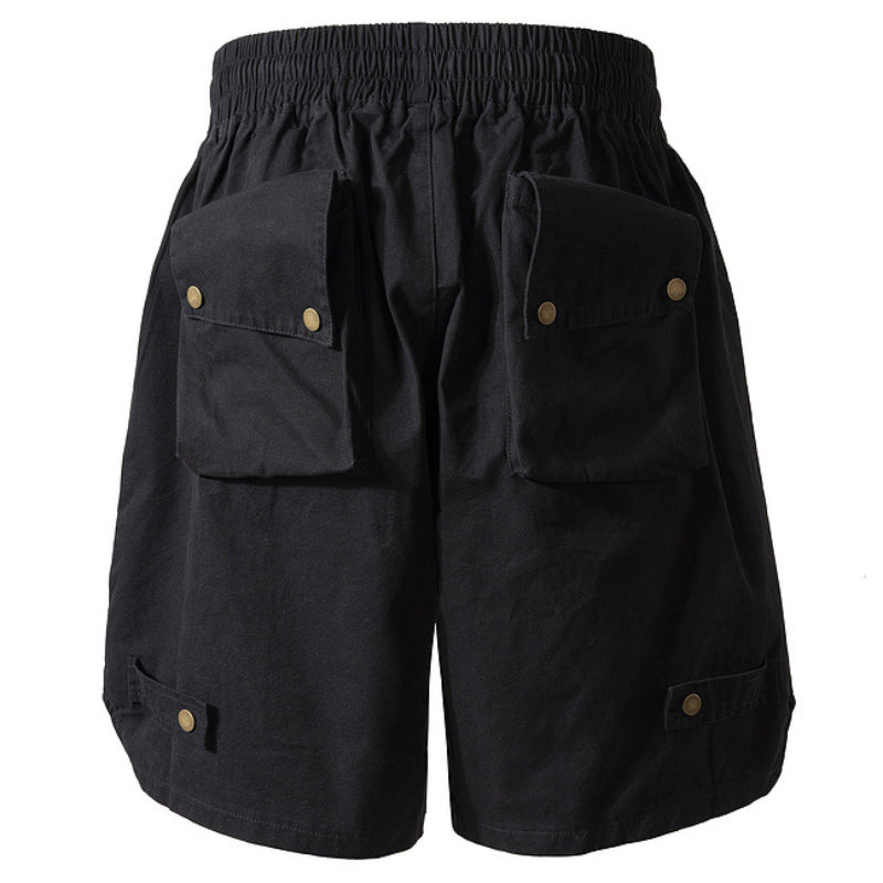 Short décontracté multi-poches tridimensionnel de style militaire pour homme, couleur unie