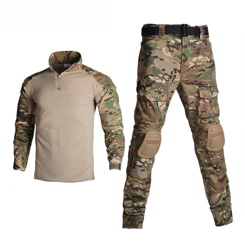 Outdoor camouflage suit with protective gear, cycling sports leisure military fan training uniform