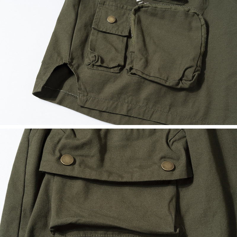Short décontracté multi-poches tridimensionnel de style militaire pour homme, couleur unie