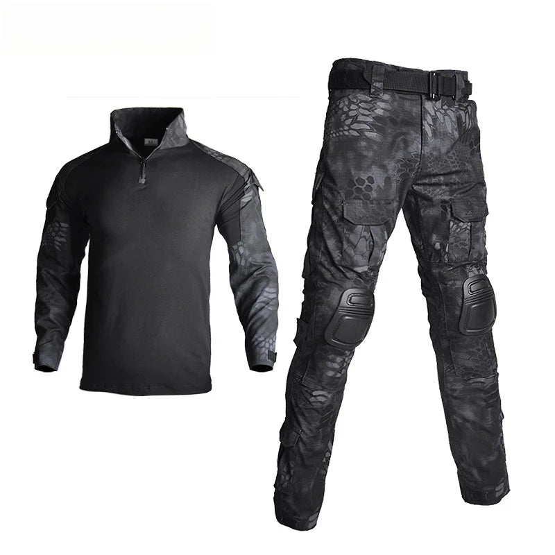 Outdoor camouflage suit with protective gear, cycling sports leisure military fan training uniform