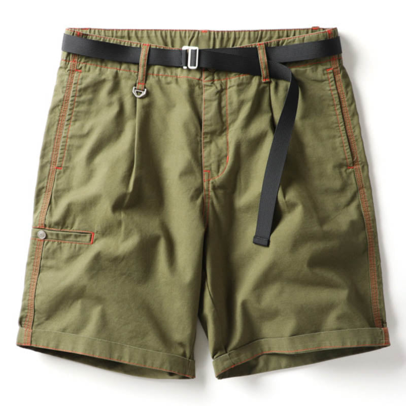 Einfarbige, lässige, grüne, gewaschene, leichte Herren-Shorts aus Baumwolle