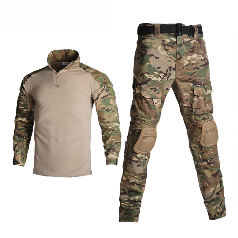Outdoor camouflage suit with protective gear, cycling sports leisure military fan training uniform