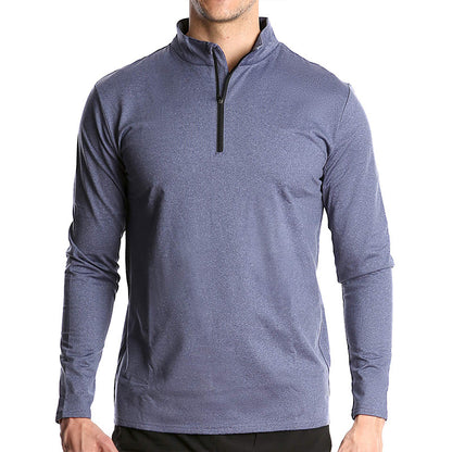 T-shirt de sport à manches longues pour homme, respirant, à séchage rapide, avec demi-fermeture éclair et couleur unie 