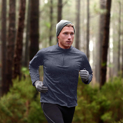 T-shirt de sport à manches longues pour homme, respirant, à séchage rapide, avec demi-fermeture éclair et couleur unie 