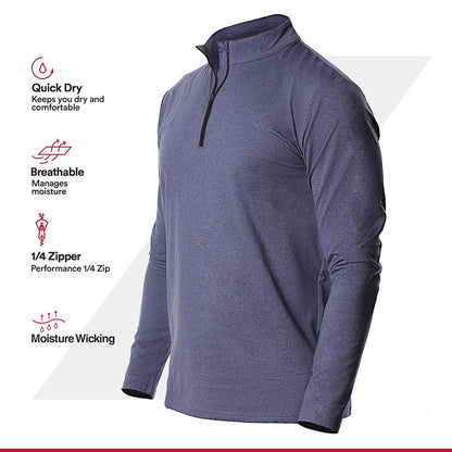 T-shirt de sport à manches longues pour homme, respirant, à séchage rapide, avec demi-fermeture éclair et couleur unie 