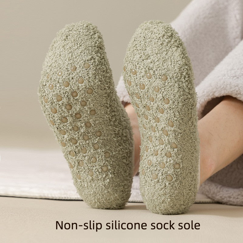 Coral fleece warm, non-slip floor socks, thickened and lined, perfect for home wear and sleeping