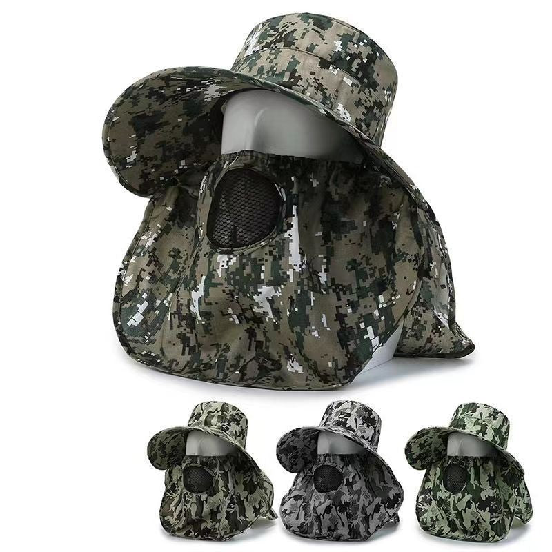Men's Camo Sun Hat with Face & Neck Flap, Spring Summer UV Protection Outdoor Hat for Fishing, Hiking, Mountaineering, Tea Picking and Photography