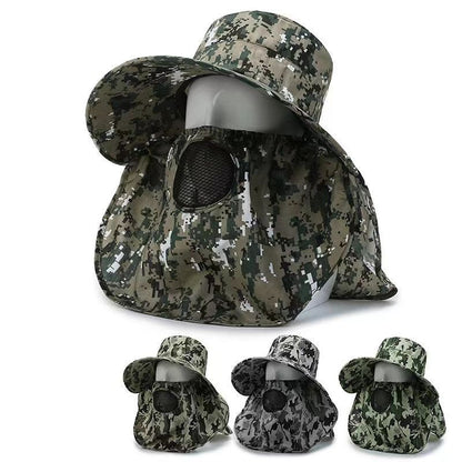 Men's Camo Sun Hat with Face & Neck Flap, Spring Summer UV Protection Outdoor Hat for Fishing, Hiking, Mountaineering, Tea Picking and Photography