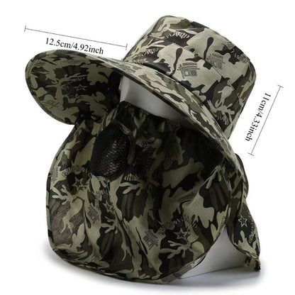 Men's Camo Sun Hat with Face & Neck Flap, Spring Summer UV Protection Outdoor Hat for Fishing, Hiking, Mountaineering, Tea Picking and Photography