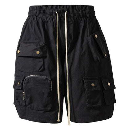 Short décontracté multi-poches tridimensionnel de style militaire pour homme, couleur unie 
