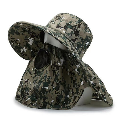 Men's Camo Sun Hat with Face & Neck Flap, Spring Summer UV Protection Outdoor Hat for Fishing, Hiking, Mountaineering, Tea Picking and Photography