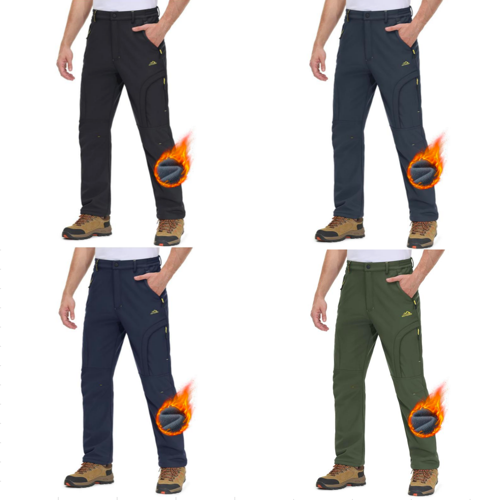 Men's Winter Pants 5 Zip Pockets Snow Ski Pants Fleece Lined Water Resistant Hiking Pants