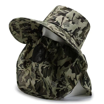 Men's Camo Sun Hat with Face & Neck Flap, Spring Summer UV Protection Outdoor Hat for Fishing, Hiking, Mountaineering, Tea Picking and Photography