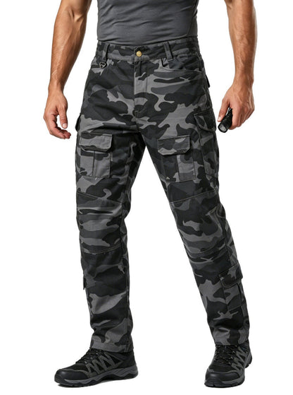 Plus Size Men Camo Cargo Pants, Mens Straight Leg Camouflage Work Pants