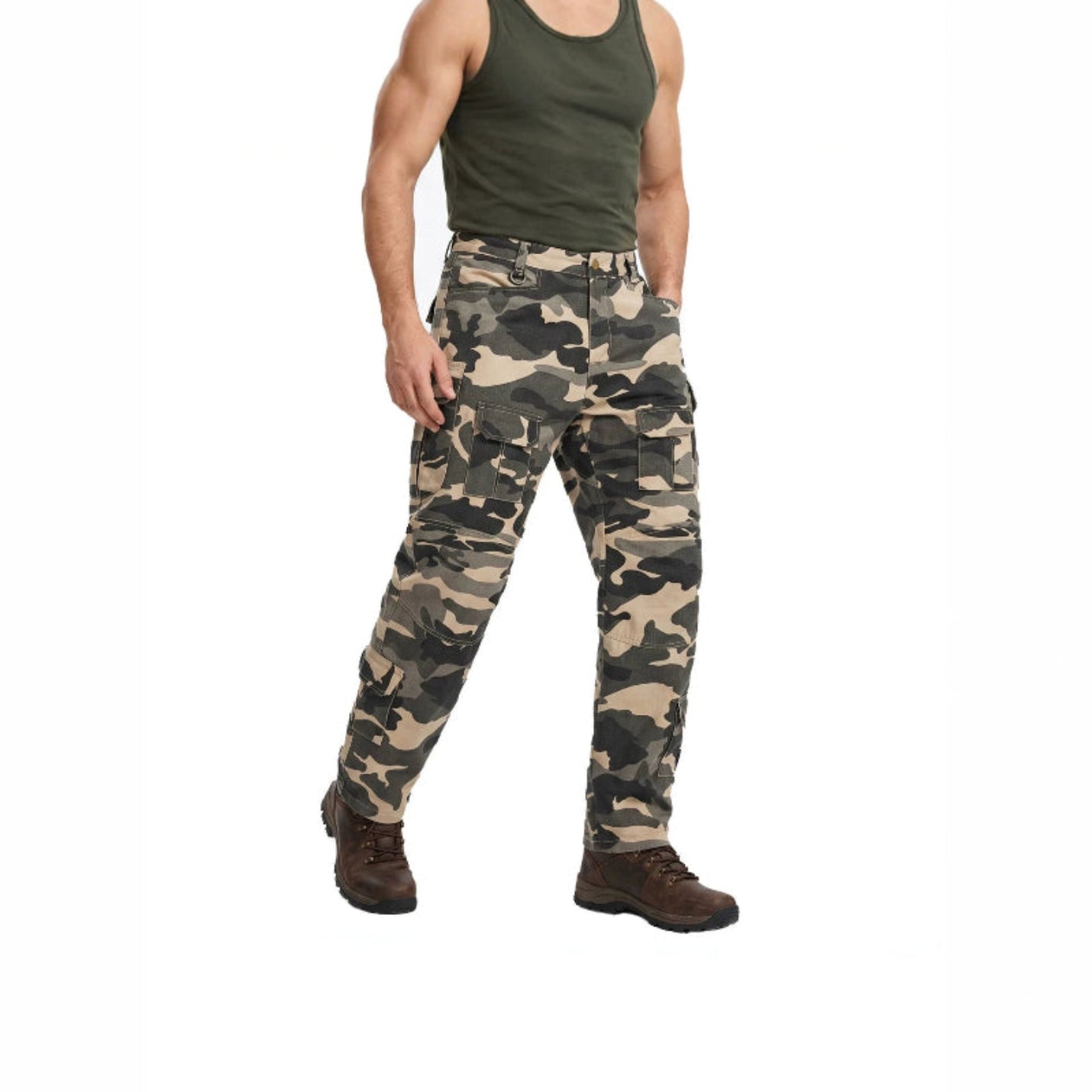 Plus Size Men Camo Cargo Pants, Mens Straight Leg Camouflage Work Pants