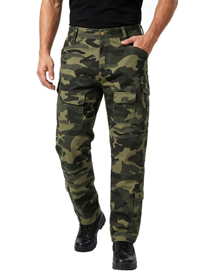 Plus Size Men Camo Cargo Pants, Mens Straight Leg Camouflage Work Pants