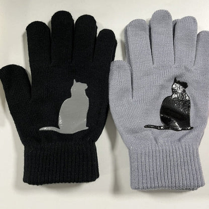 VL Cute Cat Print Knitted Thickened Warm Split Finger Gloves