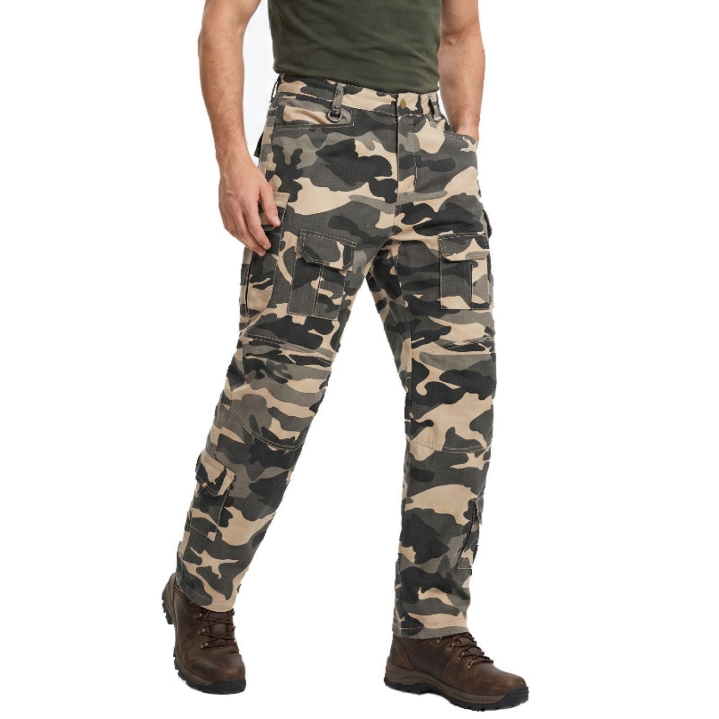 Plus Size Men Camo Cargo Pants, Mens Straight Leg Camouflage Work Pants