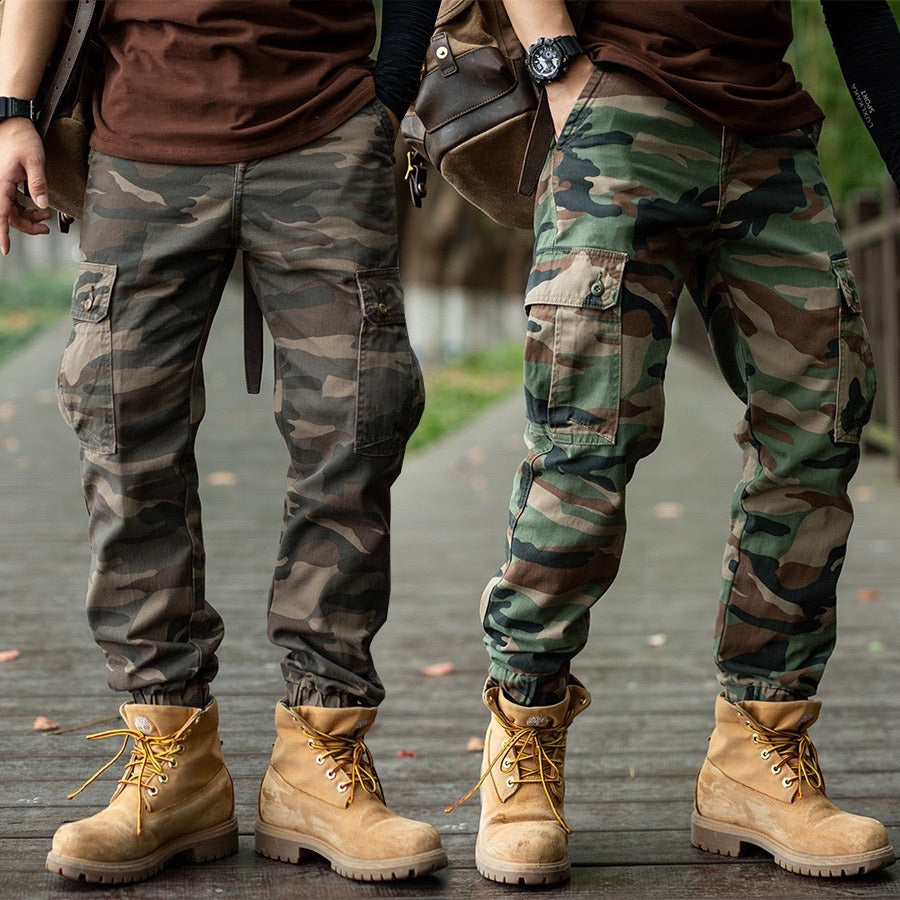 Loose-fit Camo Work Trousers with Heavyweight Fabric and Amekaji Elements for Men