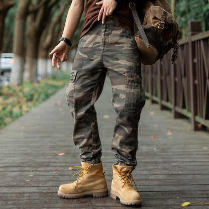 Loose-fit Camo Work Trousers with Heavyweight Fabric and Amekaji Elements for Men