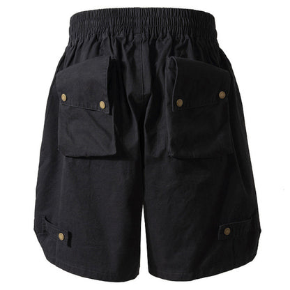 Short décontracté multi-poches tridimensionnel de style militaire pour homme, couleur unie 