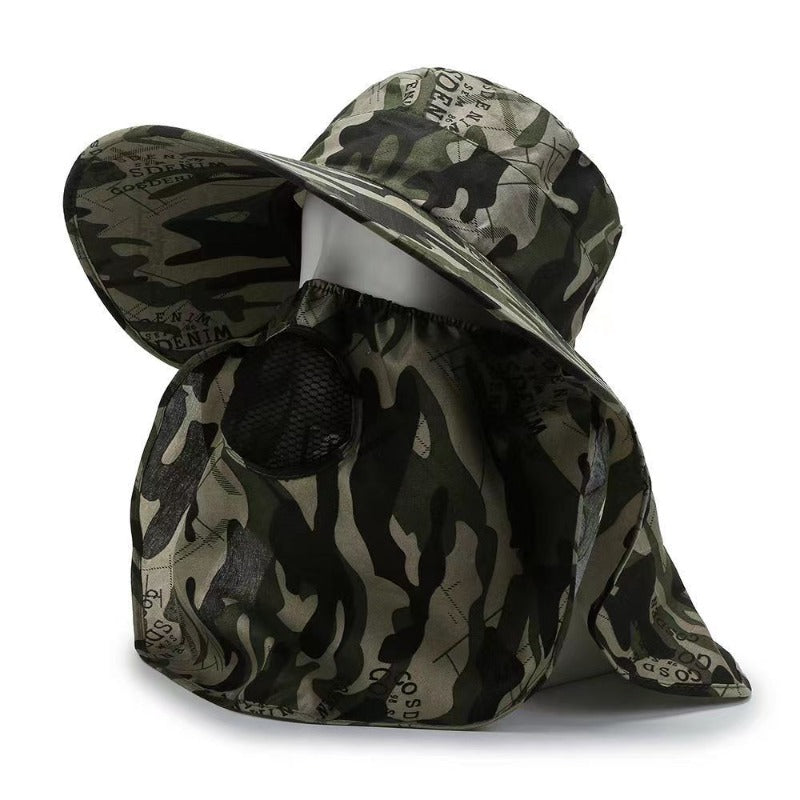 Men's Camo Sun Hat with Face & Neck Flap, Spring Summer UV Protection Outdoor Hat for Fishing, Hiking, Mountaineering, Tea Picking and Photography