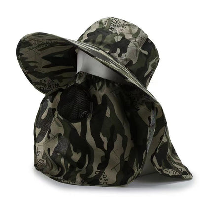 Men's Camo Sun Hat with Face & Neck Flap, Spring Summer UV Protection Outdoor Hat for Fishing, Hiking, Mountaineering, Tea Picking and Photography