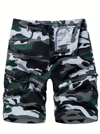 Men's Casual Camouflage Cargo Short Pants, Oversized Shorts With Pocket Plus Size